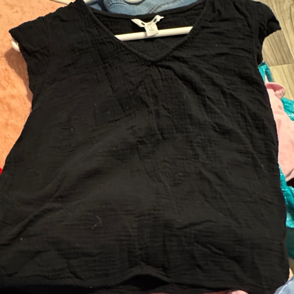 Black V-Neck Women's Top